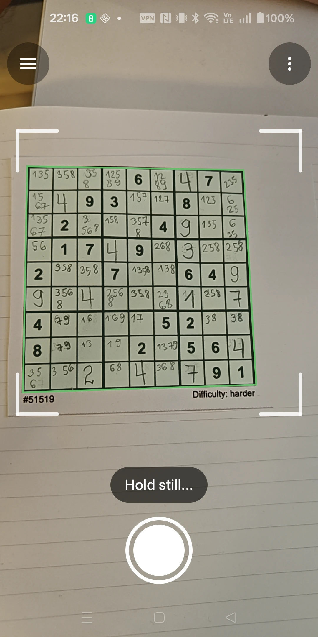 Sudoku Buddy scanning a handwritten paper puzzle